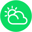 May contain a white outline of a sun partially behind a cloud in a green circle.