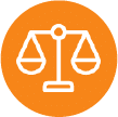 May contain a white outline of a justice scale inside an orange circle.