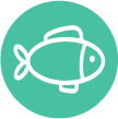 May contain a white outline of a fish inside a green circle.