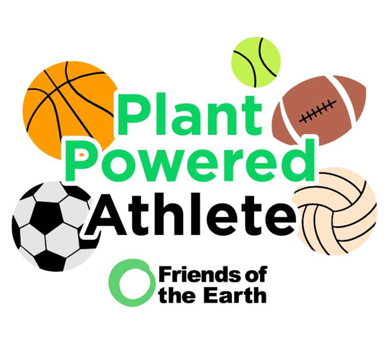 May contain text "Plant Powered Athlete" and various sports balls.