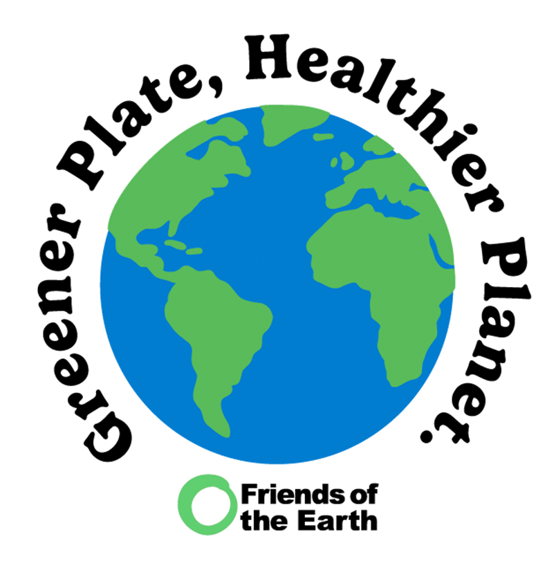 May contain a logo with a globe and text "Greener Plate, Healthier Planet. Friends of the Earth."