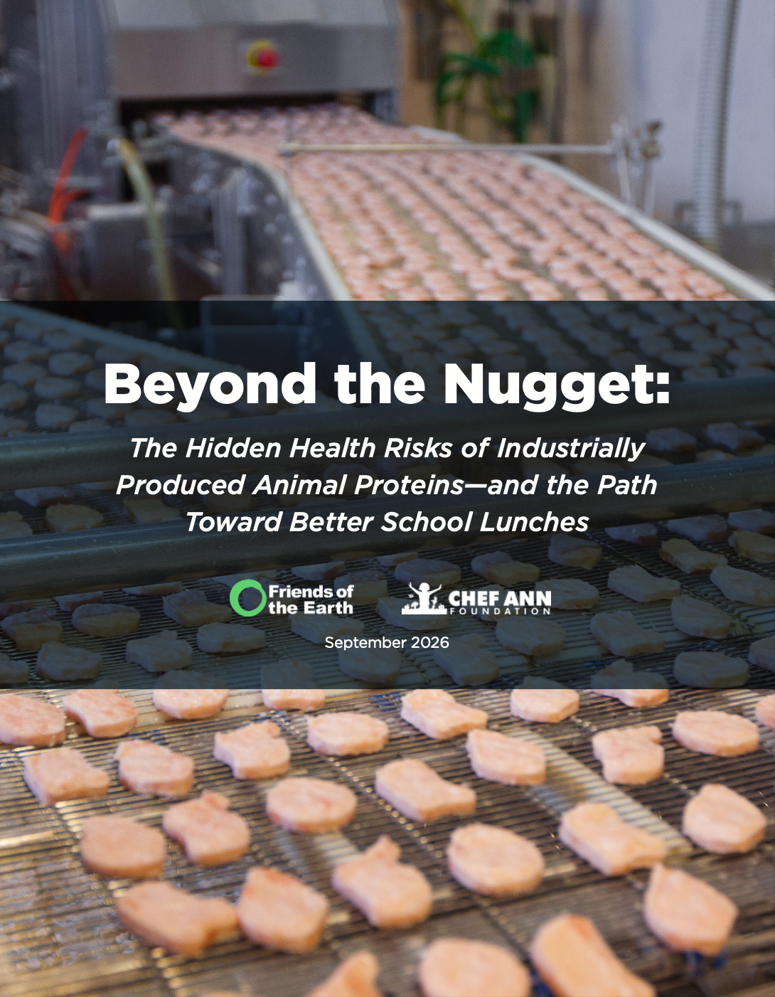 May contain processed food on a conveyor belt, with text "Beyond the Nugget".